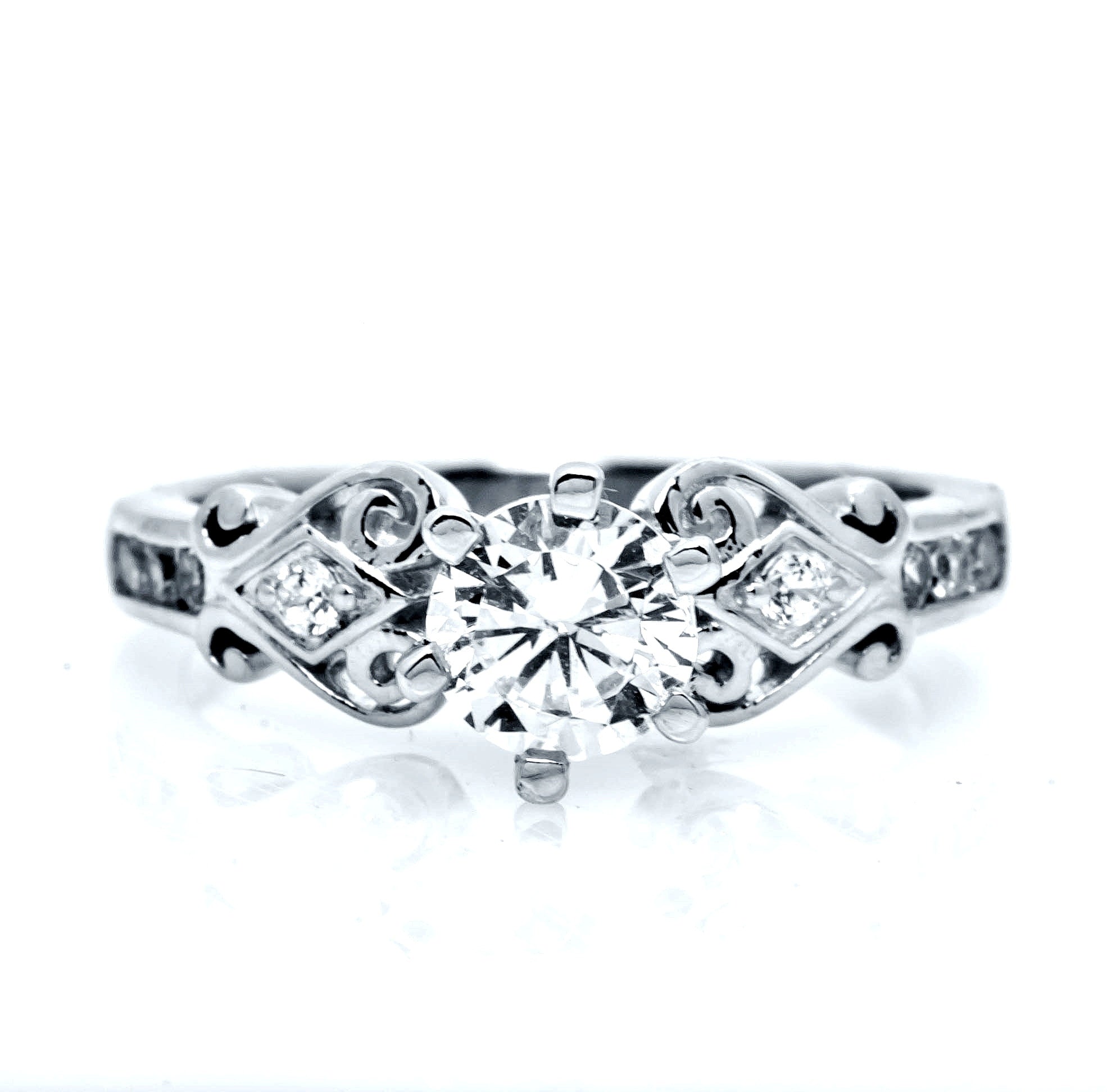 Antique Vintage Design Diamond Engagement Ring, Unique Solitaire .75 Carat GIA Certified Diamond Center Stone & .26 Carat Diamonds, Anniversary Ring - WDY11359