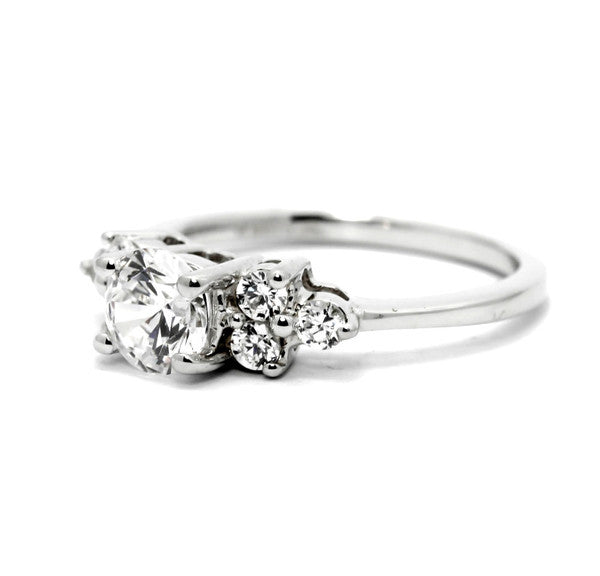 Moissanite Engagement Ring, Unique 1 Carat (6.5 mm)  Forever One / Brilliant Moissanite Center Stone & .34 Carat Diamonds, Anniversary Ring - FBY11602
