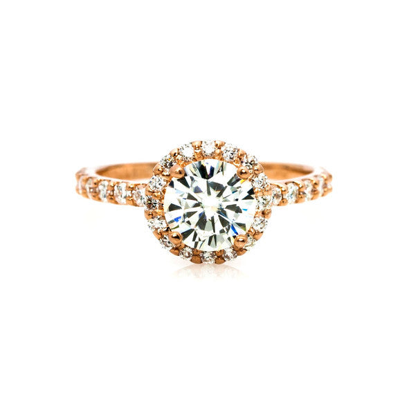 Moissanite Engagement Ring, Unique Floating Halo With 1 Carat Forever One Moissanite & .45 Carat Diamonds, Anniversary Ring - FBY11659