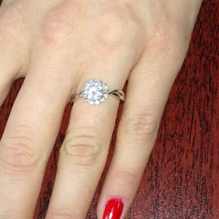 Diamond Engagement Ring, Unique Halo Design With 1 Carat (6.5 mm) LG Diamond & .17 Carat Diamonds, Anniversary Ring - LGDY11657