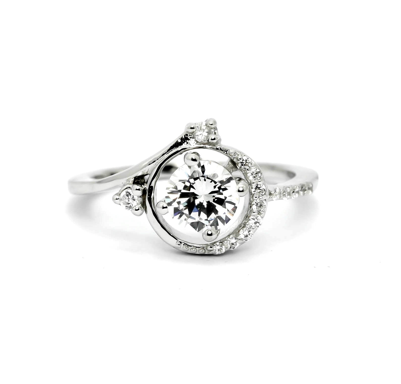 Moissanite Engagement Ring, Unique Halo Design With 1 Carat (6.5 mm) Forever One Moissanite & .18 Carat Diamonds, Anniversary Ring - FBY8220