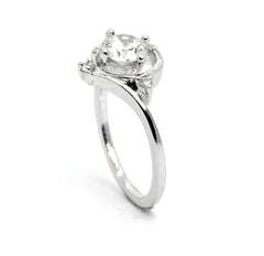 Moissanite Engagement Ring, Unique Halo Design With 1 Carat (6.5 mm) Forever One Moissanite & .18 Carat Diamonds, Anniversary Ring - FBY8220