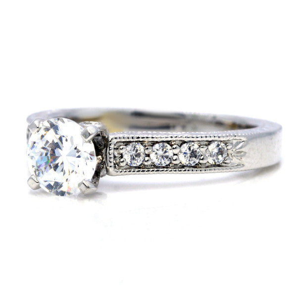 Moissanite Engagement Ring, Unique Solitaire 1 Carat Forever Brilliant Moissanite & .35 Carat Diamonds, Anniversary Ring - FB76303