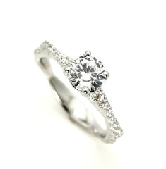 Moissanite Engagement Ring, Unique Solitaire 1 Carat Forever One / Brilliant Moissanite Stone & .25 Carat Diamonds, Anniversary Ring - FBY11569SE