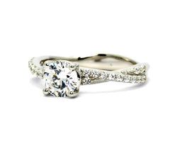 Moissanite Engagement Ring, Unique Solitaire 1 Carat Forever One / Brilliant Moissanite Stone & .25 Carat Diamonds, Anniversary Ring - FBY11569SE