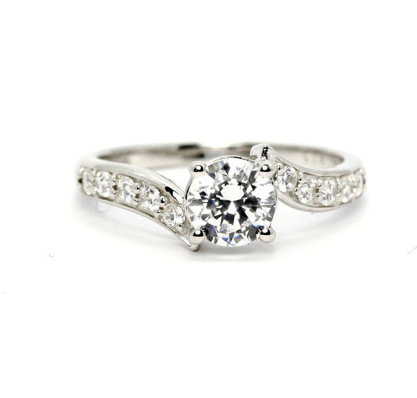 Moissanite Engagement Ring, Unique Solitaire 6.5 mm Forever Brilliant Moissanite Center Stone & .32 Carat Diamonds, Anniversary Ring - FBY11571