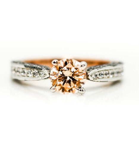 Rose Gold, White & Fancy Color Brown Diamonds, 1.0 Morganite Engagement Solitaire, Anniversary Ring - MG94614