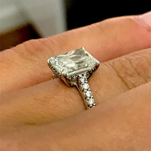 2.5 Carat Radiant Cut Moissanite Engagement Ring, With .5 Carat Diamonds, Anniversary Ring - F1OAS2017