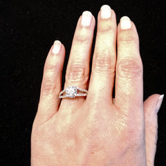 Unique 1.5 Carat Forever One Moissanite Engagement Ring With .5 Carat White Diamonds, Split Shank - FB15JRBS3073ER