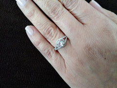 Unique 1 Carat (6 mm) Forever Brilliant Moissanite Floating Halo Engagement Ring With .45 Carat White Diamonds, Split Shank - FBY11560
