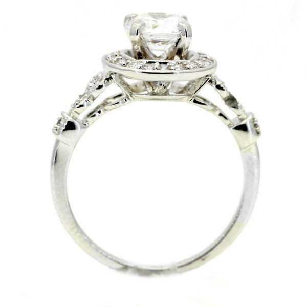 Unique Semi Mount For 1 Center Stone & .35 Carat Diamond Engagement Ring, Anniversary Ring, Floating Halo, Unique Art Deco Style - 73085