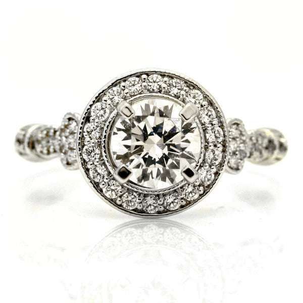 Unique Semi Mount For 1 Center Stone & .35 Carat Diamond Engagement Ring, Anniversary Ring, Floating Halo, Unique Art Deco Style - 73085