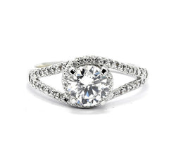 Unique Semi Mount For 1 Carat Center Stone Floating Halo Engagement Ring With .25 Carat White Diamonds, Split Shank - 85028ER