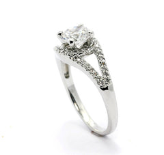 Unique Semi Mount For 1 Carat Center Stone Floating Halo Engagement Ring With .25 Carat White Diamonds, Split Shank - 85028ER