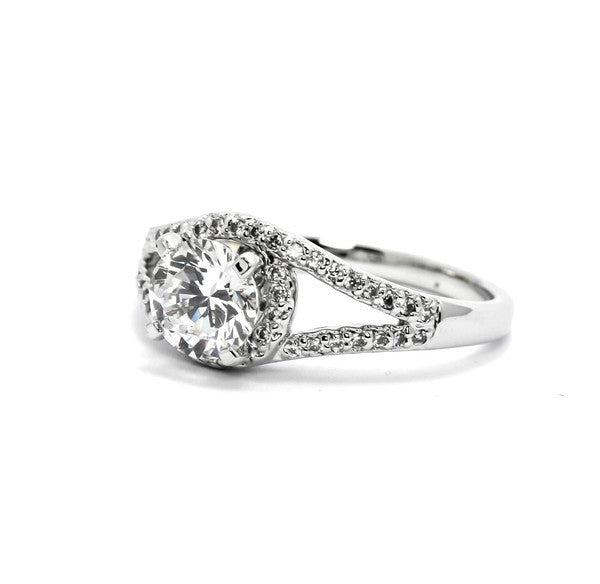 Unique 1 Carat Diamond Engagement ring Floating Halo Engagement Ring With .25 Carat White Diamonds, Split Shank - WD85028ER