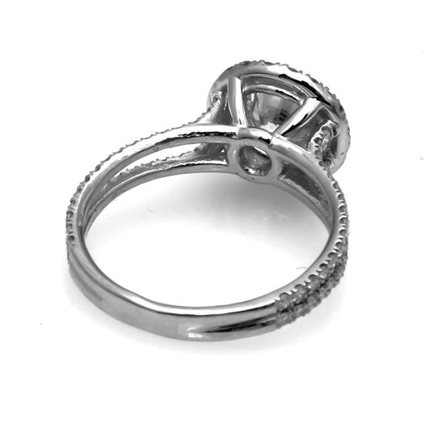 14k White Gold Floating Halo Diamond Engagement Ring for 1.5 Carat Stone, Double Shank, Semi Mount - R001