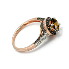 Fancy Brown Smoky Quartz Engagement Ring, Unique 1 Carat Floating Halo Rose Gold, White & Fancy Color Brown Diamonds - SQ94641