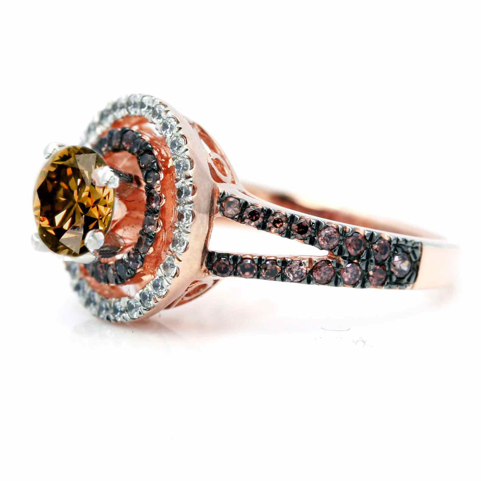 1 Carat Fancy Brown Smoky Quartz Floating Halo Rose Gold Engagement Ring, White & Brown Diamond Accent Stones, Anniversary Ring - SQ94612