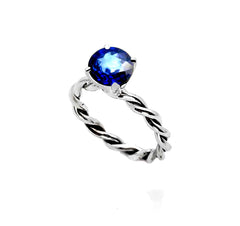 Unique Hand Twisted Cable Rope Engagement Ring and with 1.4 Carat Blue Sapphire Gemstone, 14k White Gold, Stacking Ring - SP14ROP25ER