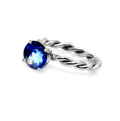 Unique Hand Twisted Cable Rope Engagement Ring and with 1.4 Carat Blue Sapphire Gemstone, 14k White Gold, Stacking Ring - SP14ROP25ER