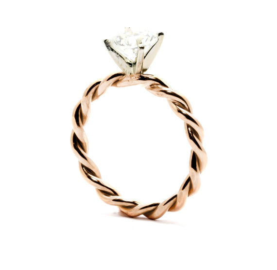 Unique Hand Twisted Cable Rope Diamond Engagement Ring with 1 Carat LG Diamond 14k Rose Gold, 14k Yellow Gold, 14k White Gold  - LGROP25ER