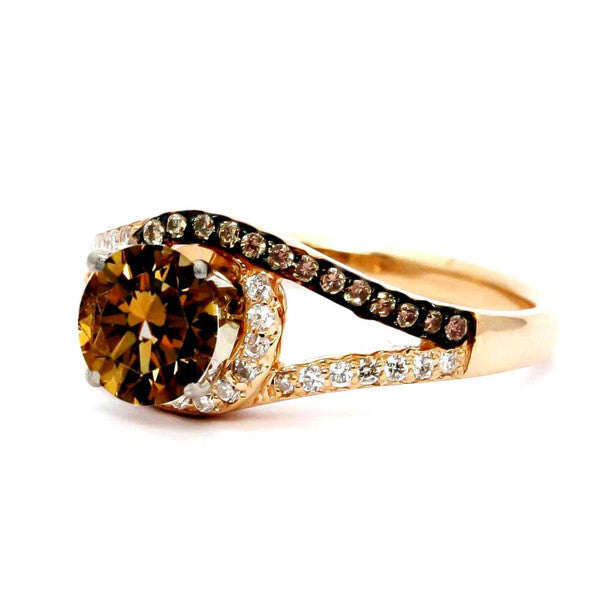 Unique 1 Carat Fancy Color Brown Diamond Floating Halo Rose Gold, White & Brown Diamond Engagement Ring, Split Shank, Anniversary Ring - BD94618ER