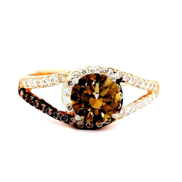 Unique 1 Carat Fancy Color Brown Diamond Floating Halo Rose Gold, White & Brown Diamond Engagement Ring, Split Shank, Anniversary Ring - BD94618ER