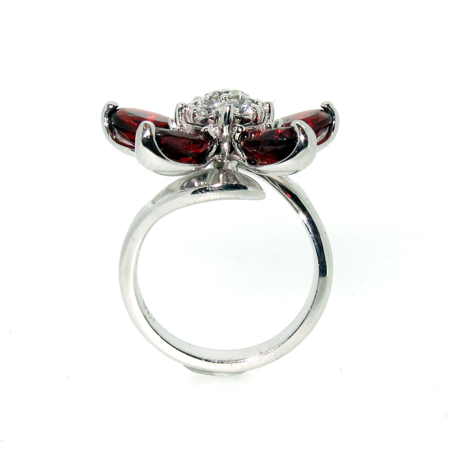 Garnet Gemstone & Diamond "Flower" Cocktail Ring