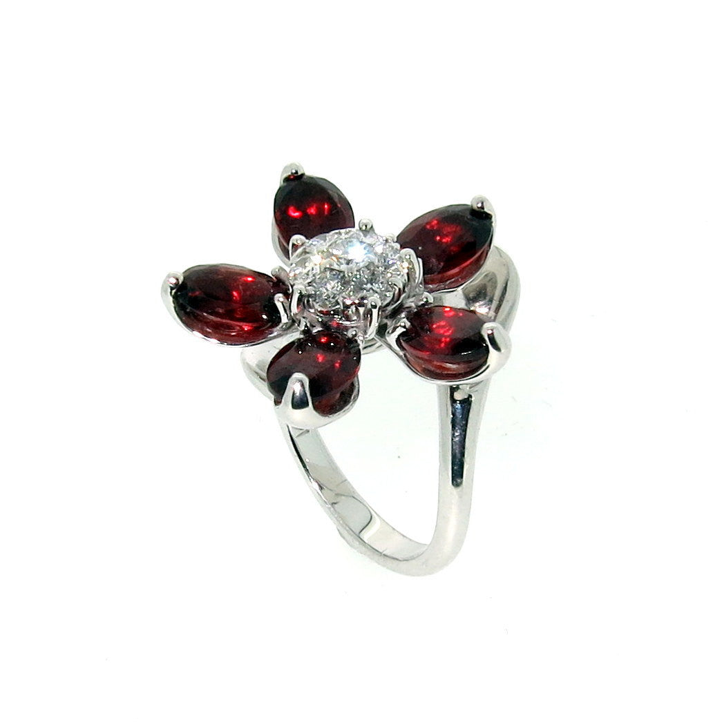 Garnet Gemstone & Diamond "Flower" Cocktail Ring