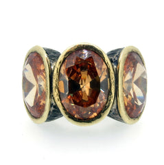 Huge Sterling Silver & 18K Gold with Citrine Colored Stone Cocktail Ring, Statement Ring