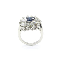 Blue Sapphire Gemstone & Diamond Engagement Ring in Platinum, Gemstone Engagement, Cocktail Ring, Alternative Engagement Ring