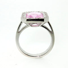 Pink Quartz & Diamond Engagement Ring, Gemstone Ring, Anniversary Ring, Cocktail Ring