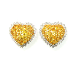 Yellow Sapphire Gemstone & Diamond "Heart" Earrings