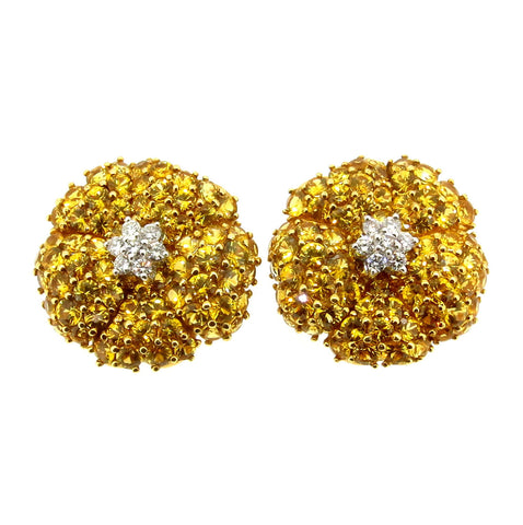 Yellow Sapphire Gemstone & Diamond Cluster Earrings