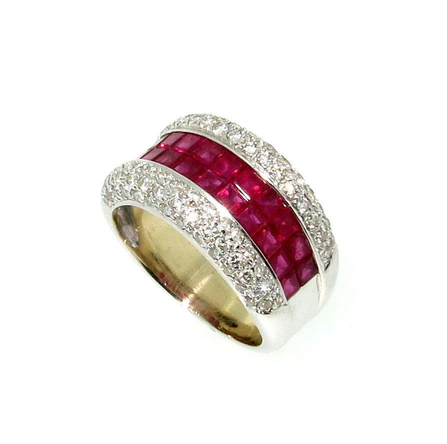 Wide Band Ruby Gemstone & Diamond Wedding Band/Engagement Ring, Anniversary Ring, Cocktail Ring