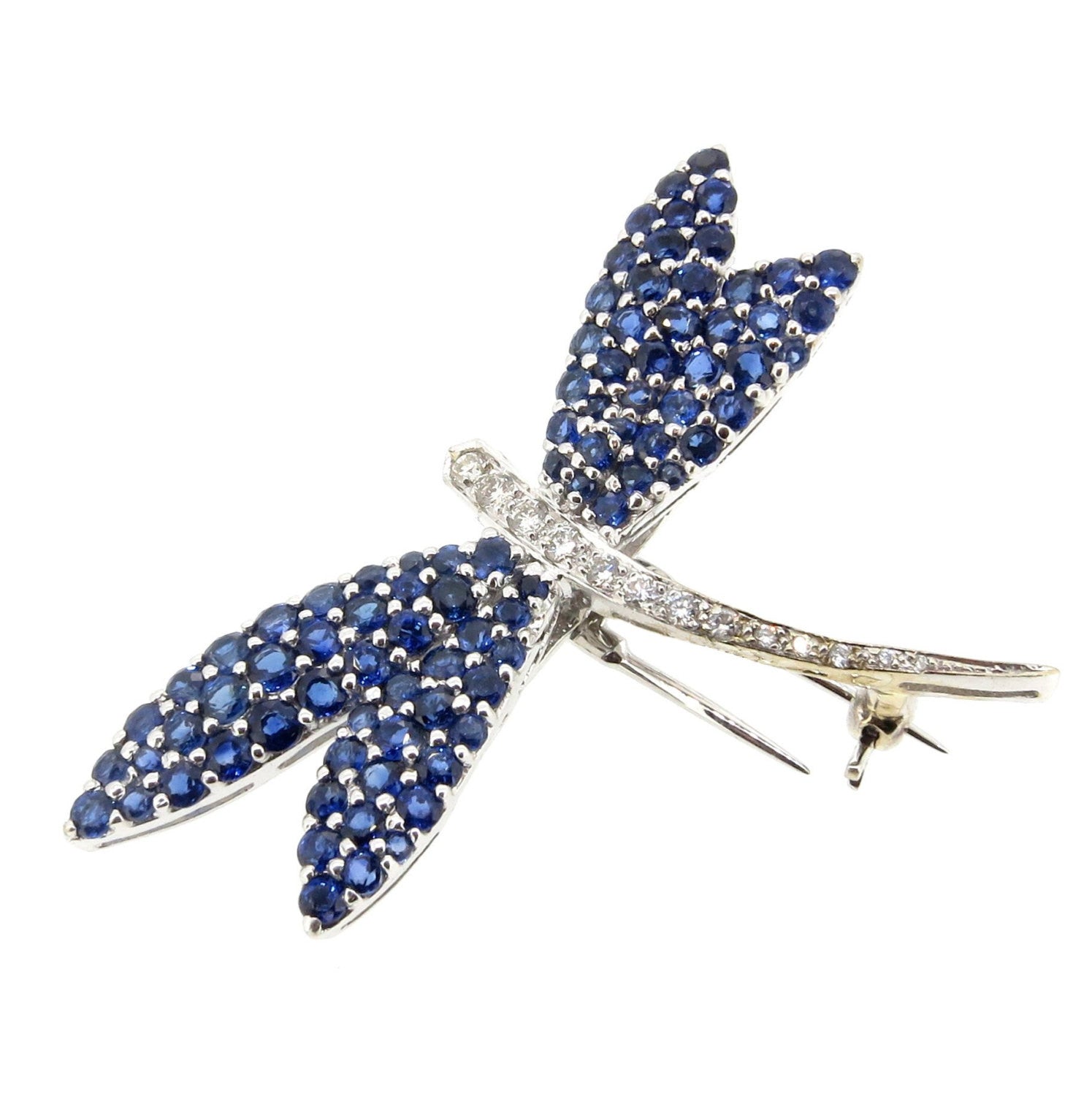 Blue Sapphire & Diamond "Dragonfly" Pin Brooch