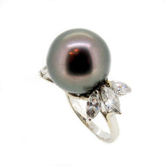 Black Tahitian Pearl & Diamond Engagement Ring, Anniversary Ring, Alternative Engagement, Cocktail Ring