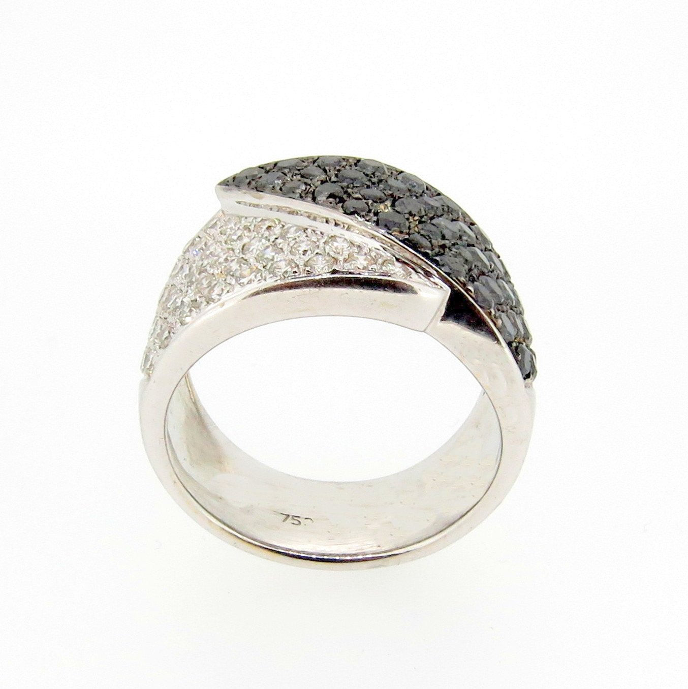 Wide Wedding Band, Black  Diamond & White Diamond Ring, Anniversary Ring, Cocktail Ring