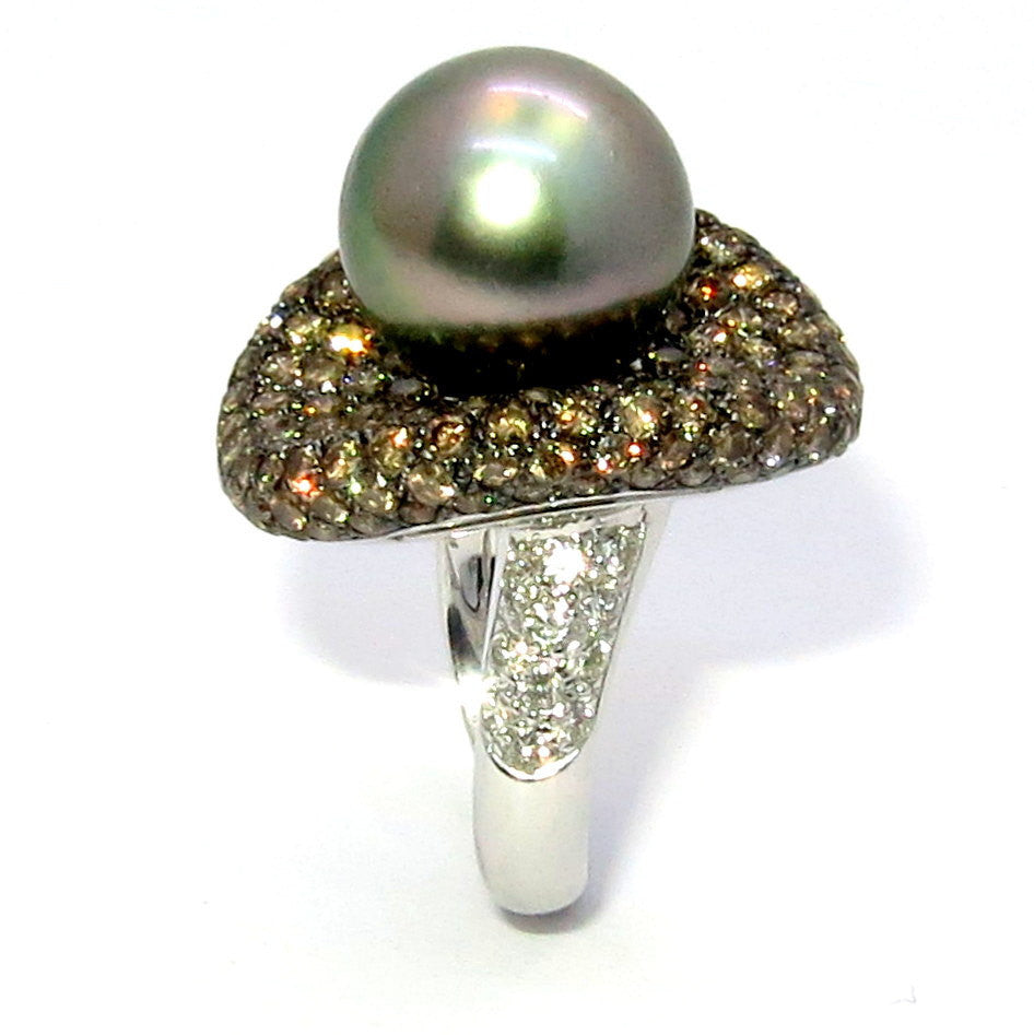 Tahitian Black Pearl & Diamond Cocktail Ring, Anniversary Ring