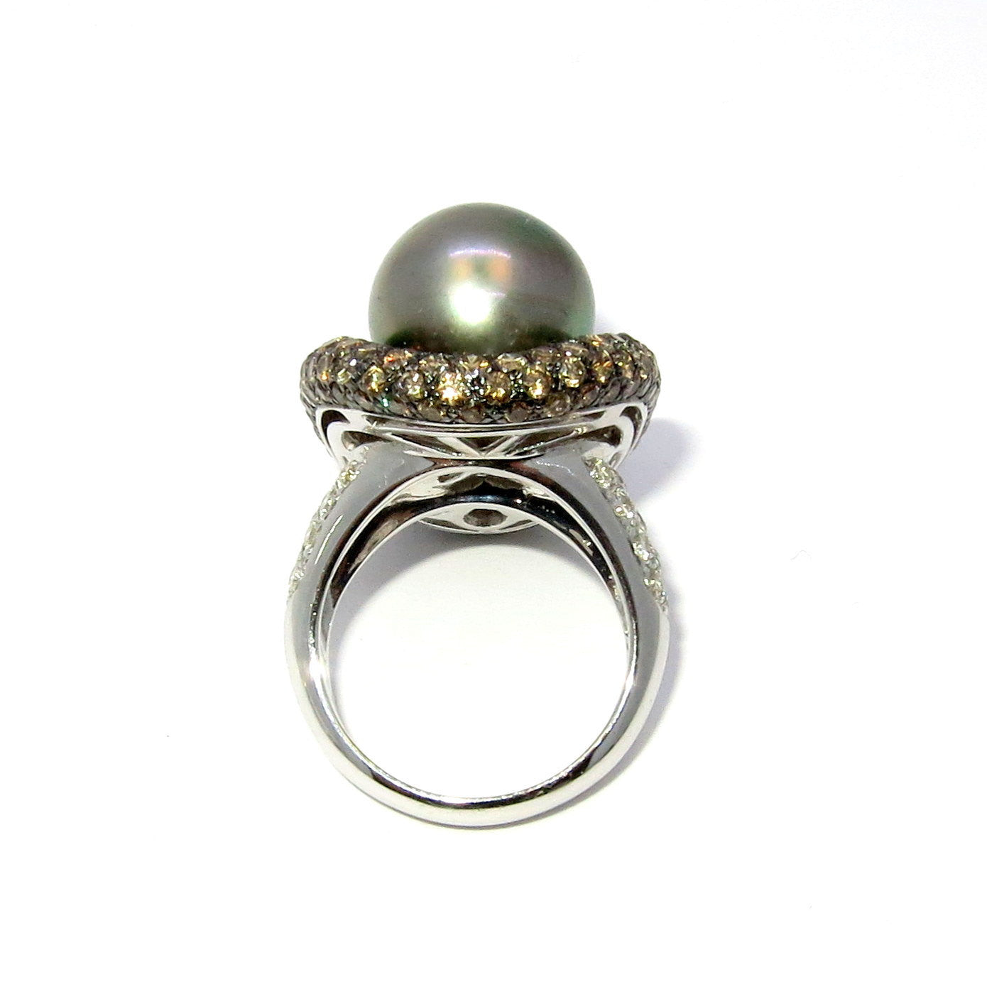Tahitian Black Pearl & Diamond Cocktail Ring, Anniversary Ring