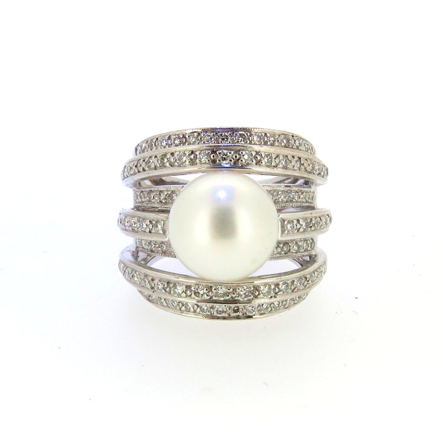 White Pearl & Diamond Cocktail Ring