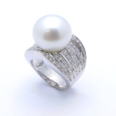 South Sea Pearl And Diamonds Engagement Ring, Cocktail Ring