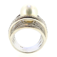 White Pearl & Diamond Cocktail Ring