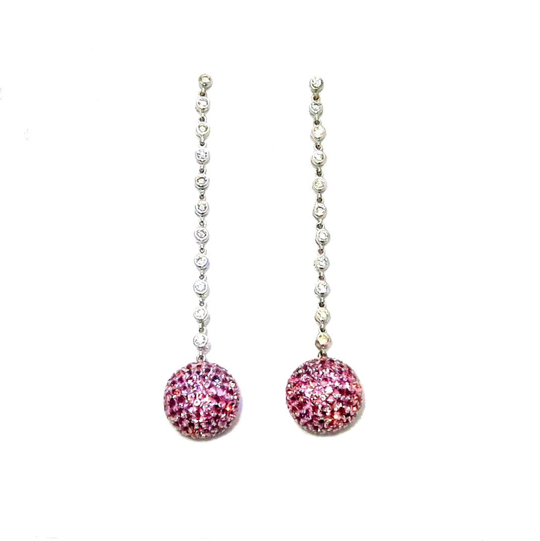 Pink Sapphire Gemstone & Diamond Dangle Earrings