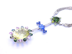 Tourmaline & Diamond Gemstone Necklace, Gemstone Pendant