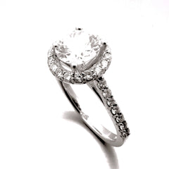 Floating Halo Diamond Engagement Ring Setting for 1 Carat Center Stone, 14k Gold, Semi Mount - V001ER