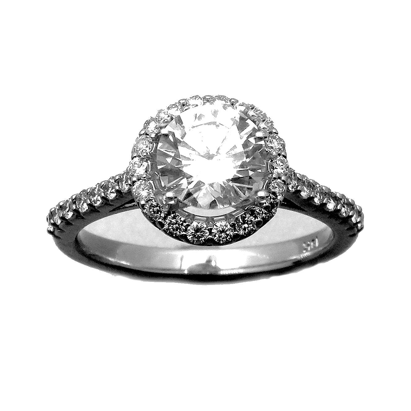 Unique Floating Halo 1 Carat Forever Brilliant Moissanite Engagement Ring, 14k Gold, .50 carat of Diamonds - FBV001