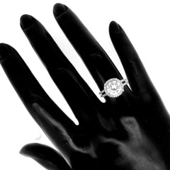 14k White Gold Floating Halo Diamond Engagement Ring for 1.5 Carat Stone, Double Shank, Semi Mount - R001