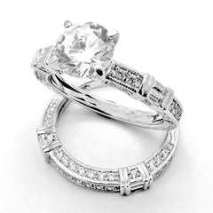 Art Deco Diamond Wedding Band & Engagement Ring Set, Setting for 1.25 Carat Round Center Stone, Anniversary Ring Setting, Semi Mount - 73109