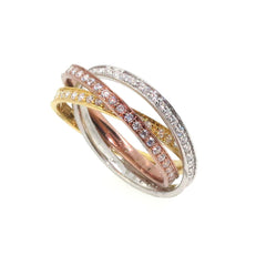 Triple Tone, Triple Wedding Band Intertwined Eternity Ring, Diamonds on Rose Gold, Yellow Gold & White Gold, Wedding/Anniversary Ring, Cocktail Ring - 69755